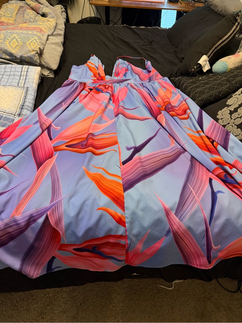 SHEIN Lavender Circle Skirt with Coral and Purple Wave Print
